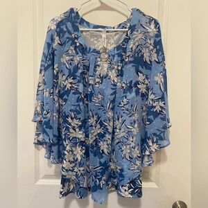 NY Collection Blue Floral Women Blouse
